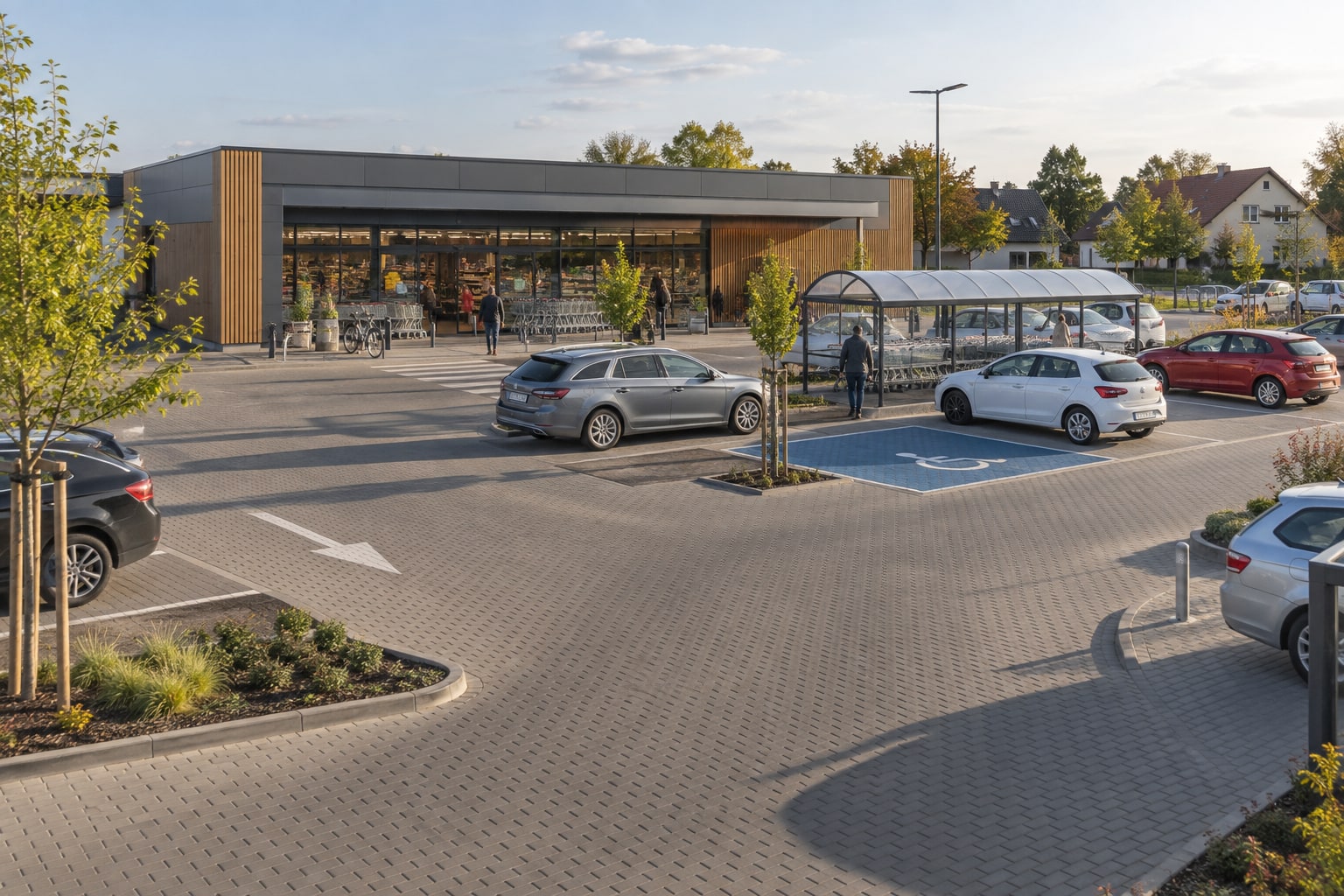 Parking przy markecie osiedlowym — obiekt handlowy